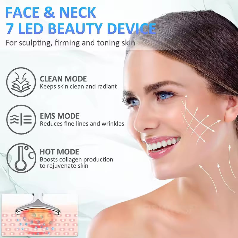 Anti Wrinkle Face Massager – Neck & Face Sculpting Device with EMS, Red/Blue/Green Light Therapy & Warm Vibration