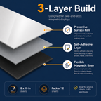 12-Pack Self-Adhesive Magnetic Sheets – 8 × 10 Inch