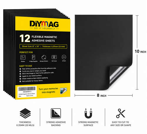 12-Pack Self-Adhesive Magnetic Sheets – 8 × 10 Inch