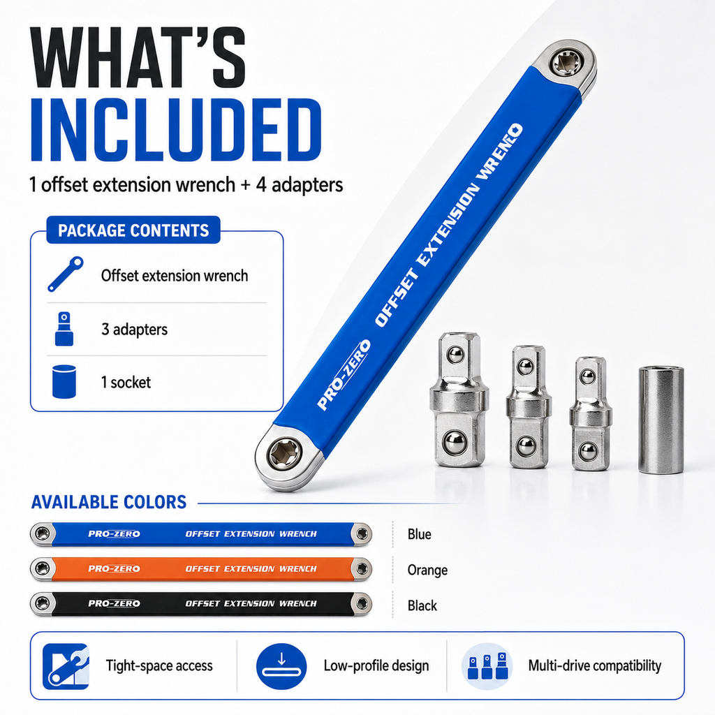 Offset Extension Wrench Set for Tight Spaces