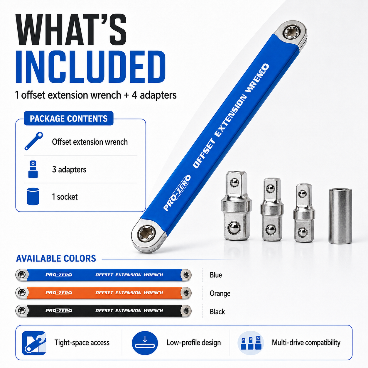 Offset Extension Wrench Set for Tight Spaces