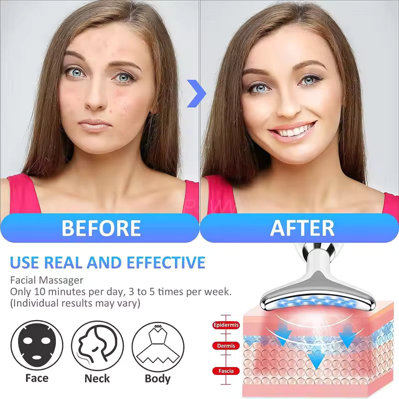 Anti Wrinkle Face Massager – Neck & Face Sculpting Device with EMS, Red/Blue/Green Light Therapy & Warm Vibration