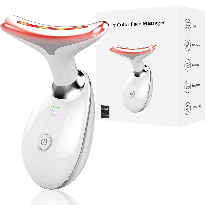 Anti Wrinkle Face Massager – Neck & Face Sculpting Device with EMS, Red/Blue/Green Light Therapy & Warm Vibration