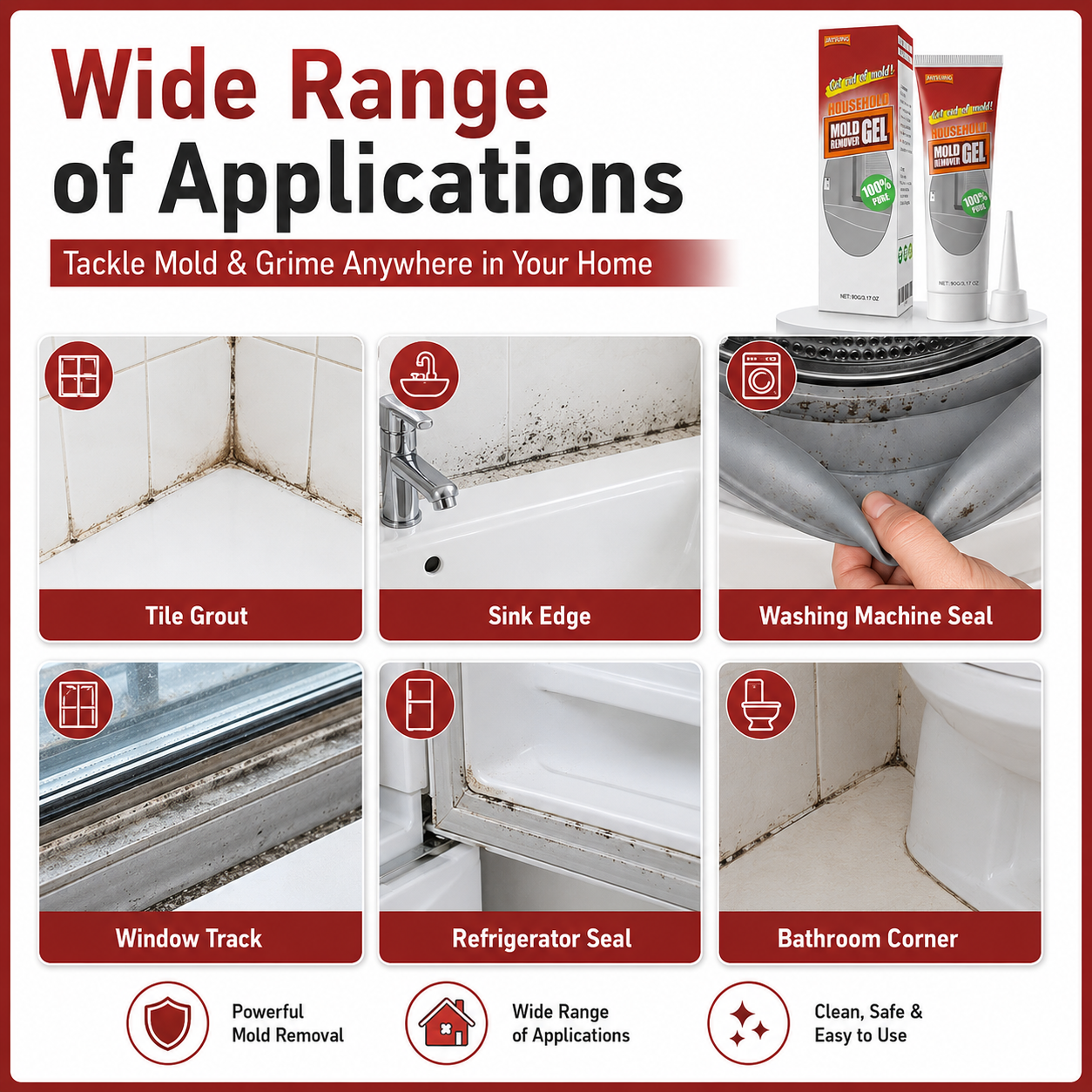 2PCS Mold & Mildew Stain Remover Gel for Bathroom and Kitchen Tile Gaps